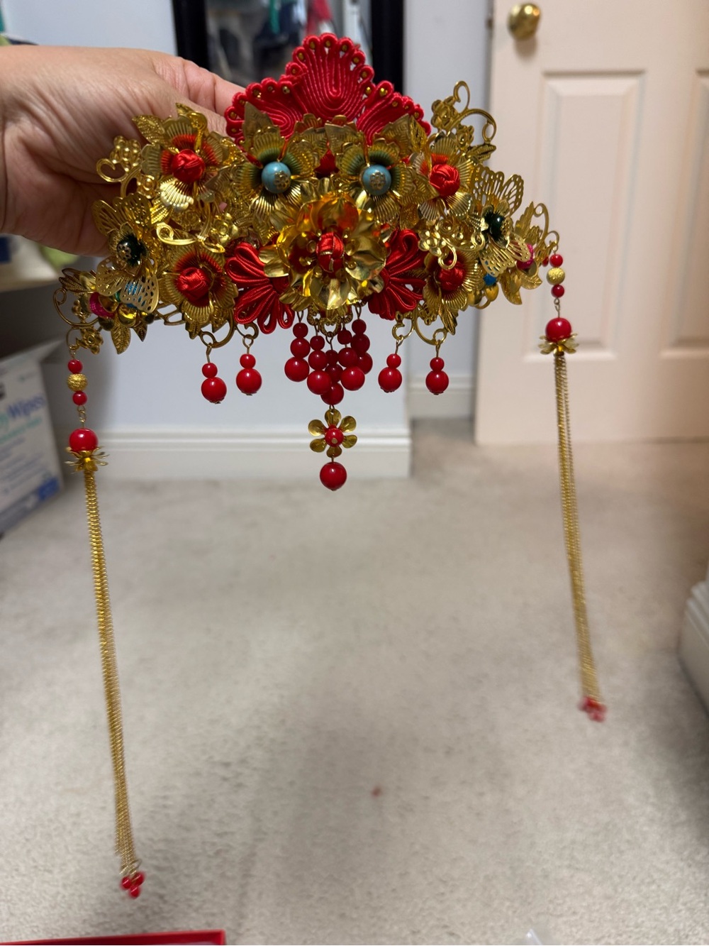 Ornate Gold & Red Bridal Hairpiece